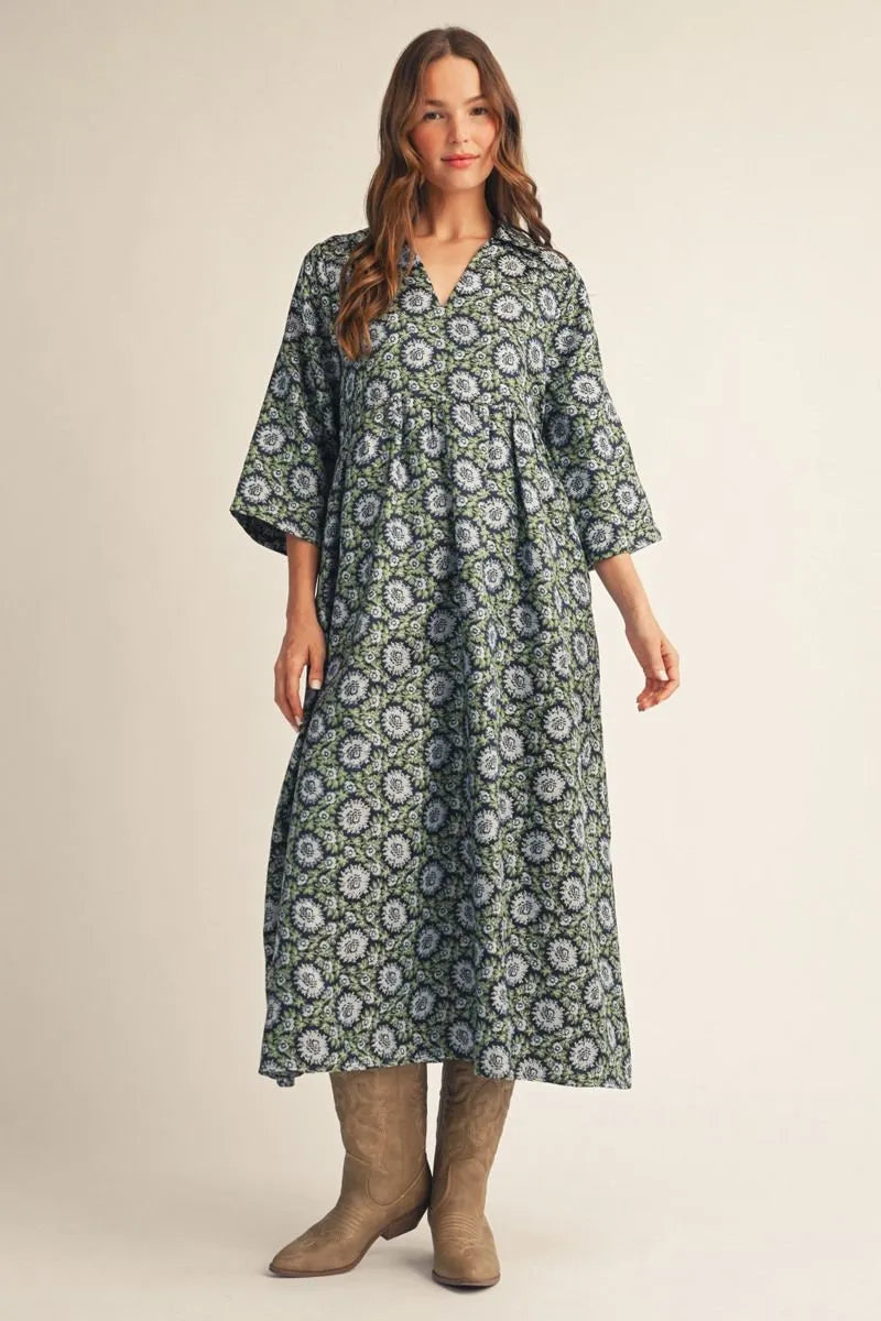 Sunday at the Manor Floral Jacquard Midi Dress