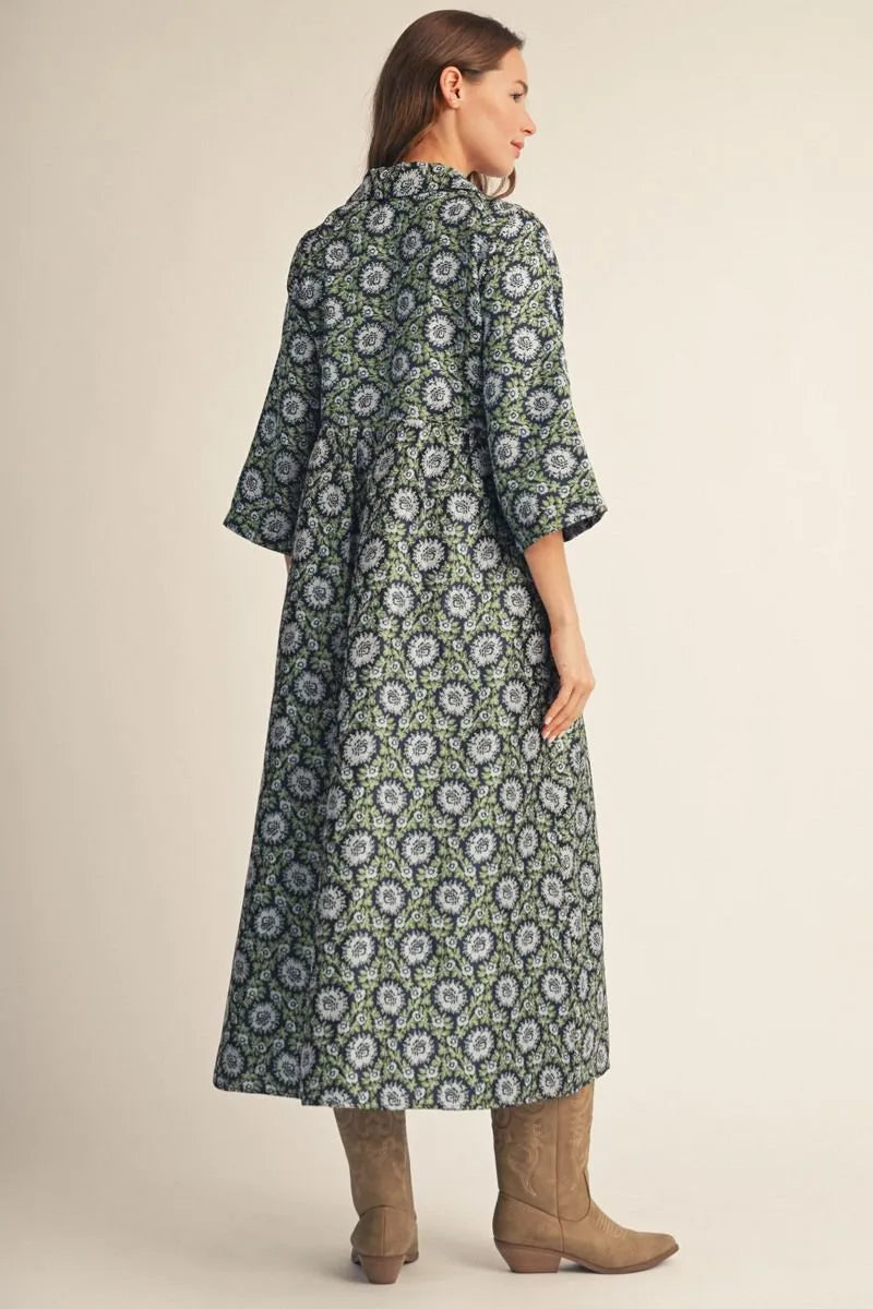 Sunday at the Manor Floral Jacquard Midi Dress