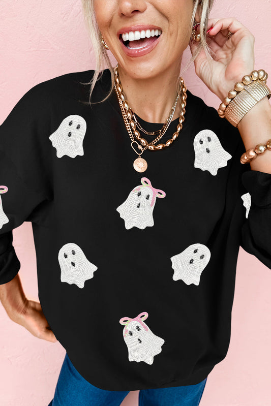 Let’s Go Ghouls Sequin Ghost Crewneck Pullover
