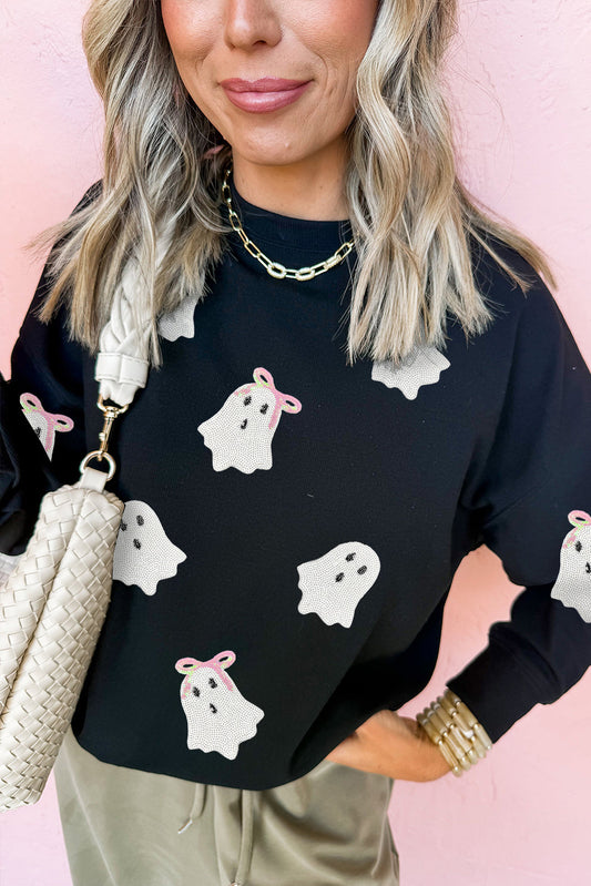 Let’s Go Ghouls Sequin Ghost Crewneck Pullover