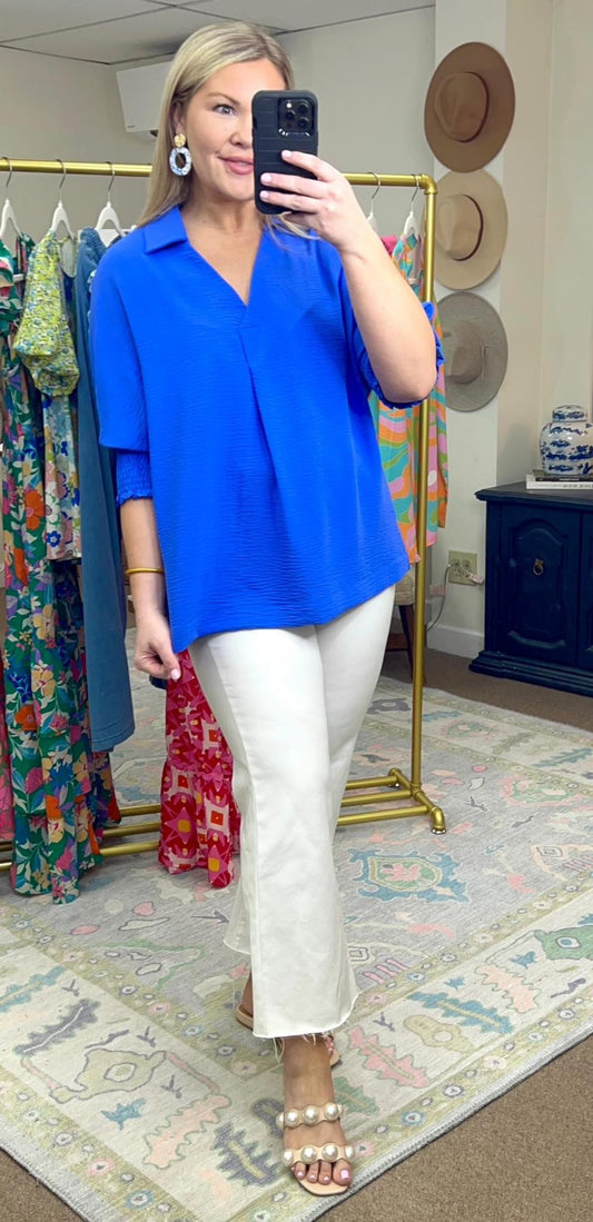 Blue Smock Collared Blouse