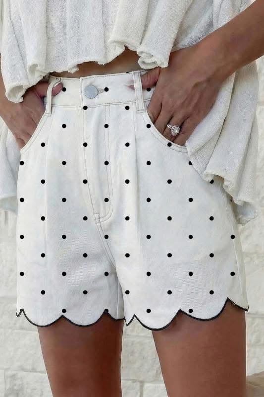 Sweet Spot Polka Dot Embroidered Scallop Shorts