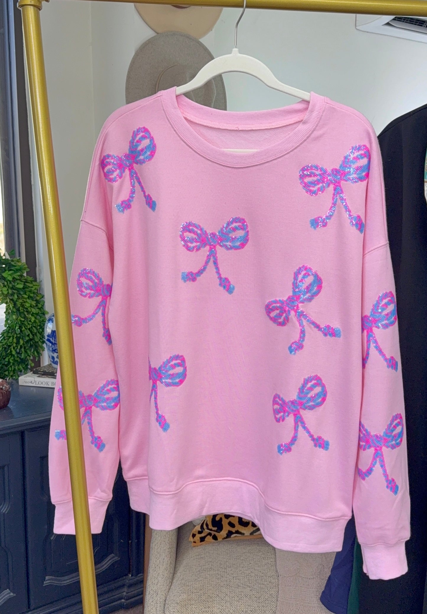 Fit To Be Tied Sequin Bow Pullover Top