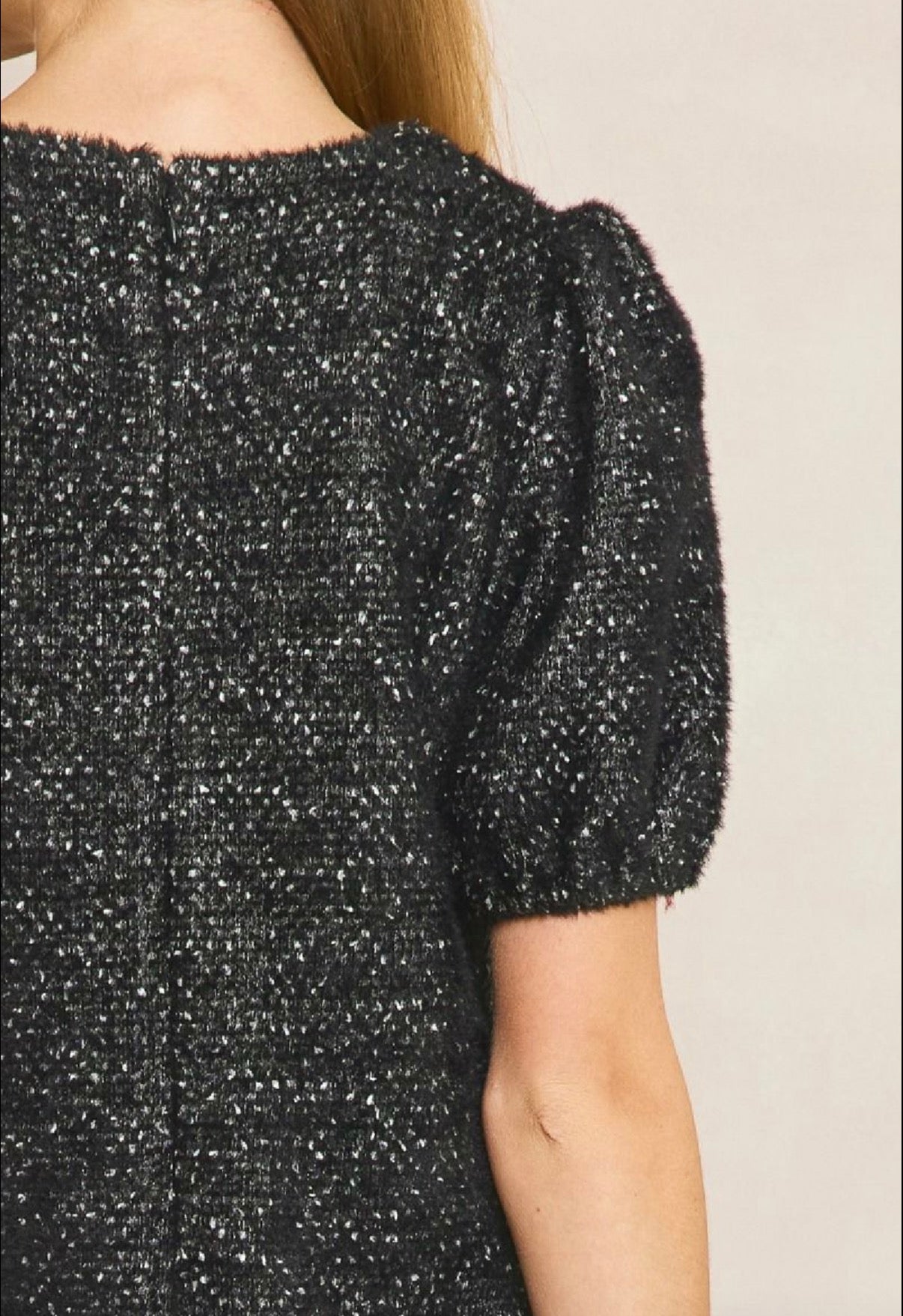 Season To Sparkle Puff Sleeve Tinsel Dress