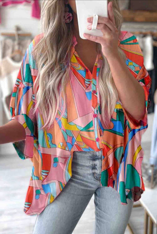 Multicolor Geometric Print Button Down