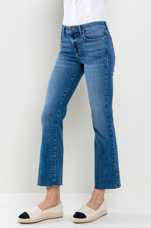 Blue Denim Raw Hem Kick Flare Denim