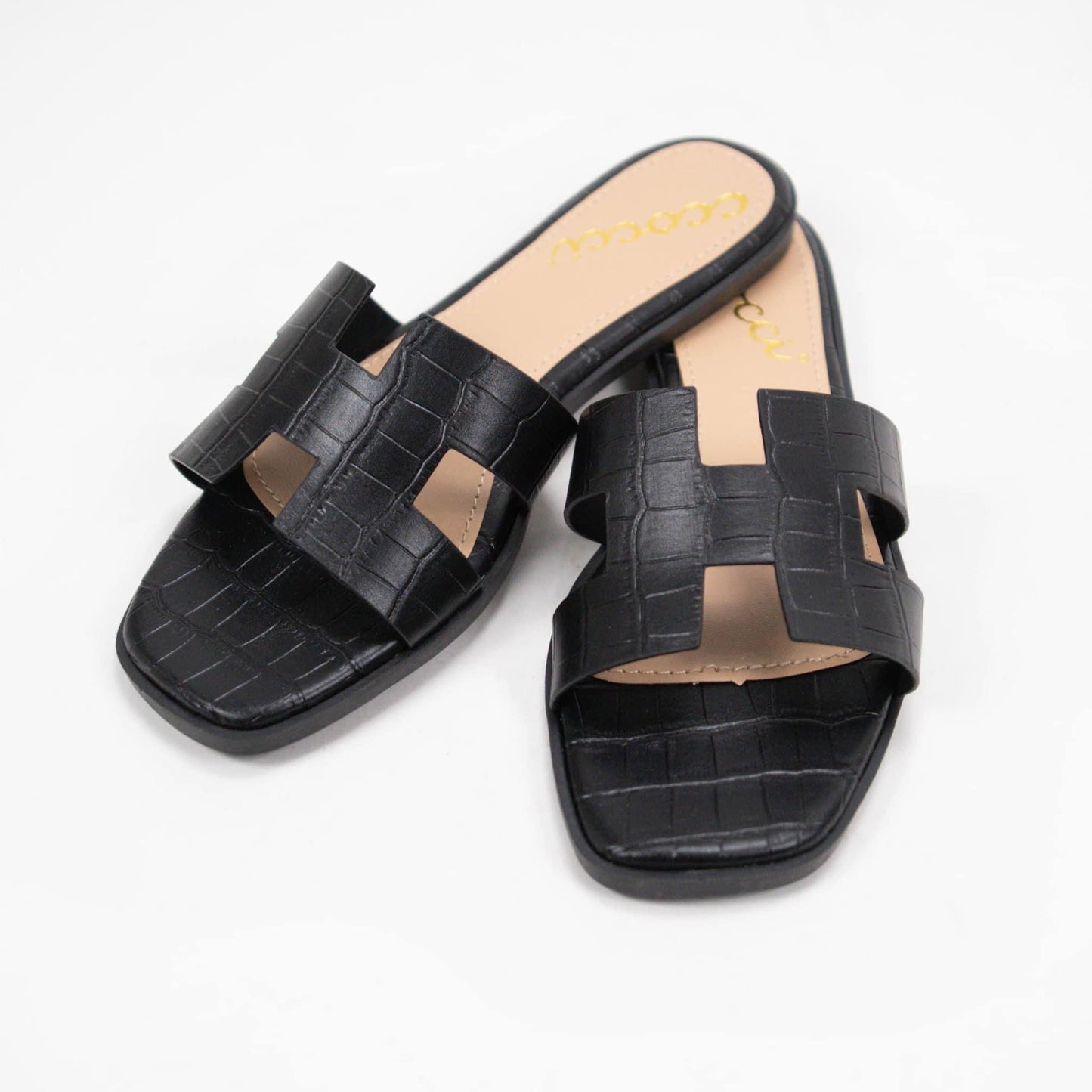 Croc-Embossed H Sandals