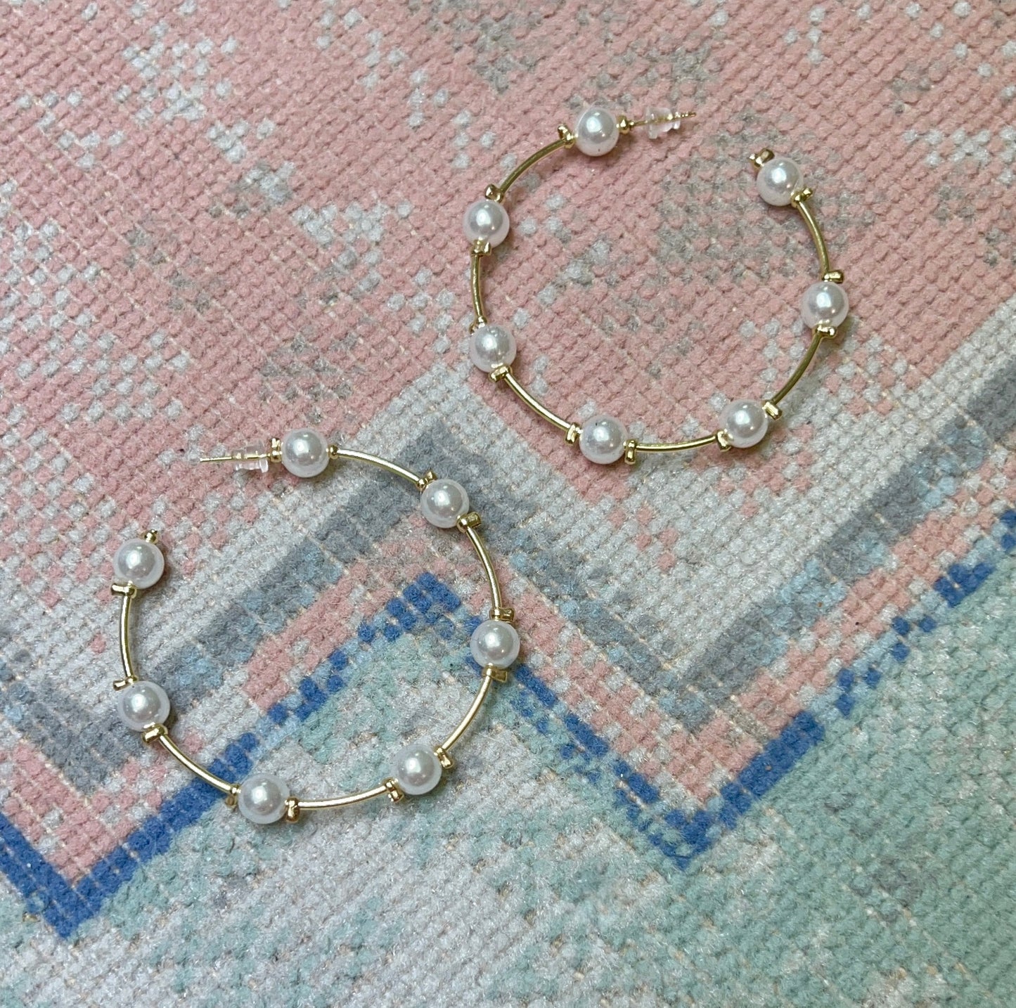 SALE Gold Pearl Open Hoop Earrings