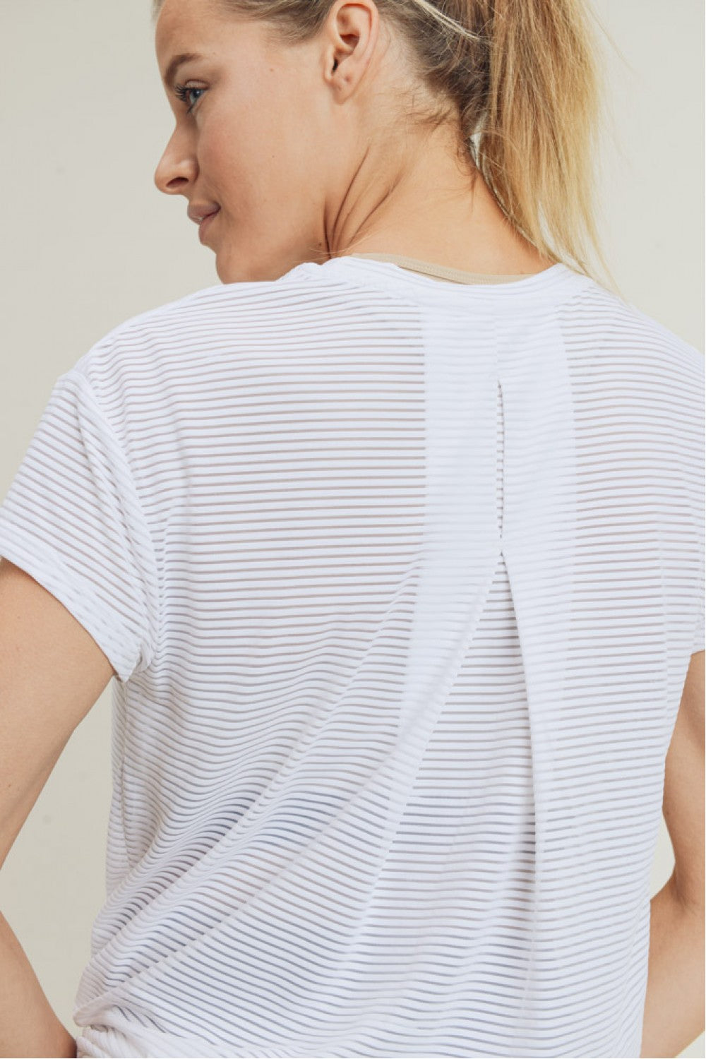 Mono B Mesh Panel Back Short Sleeve Athleisure Top