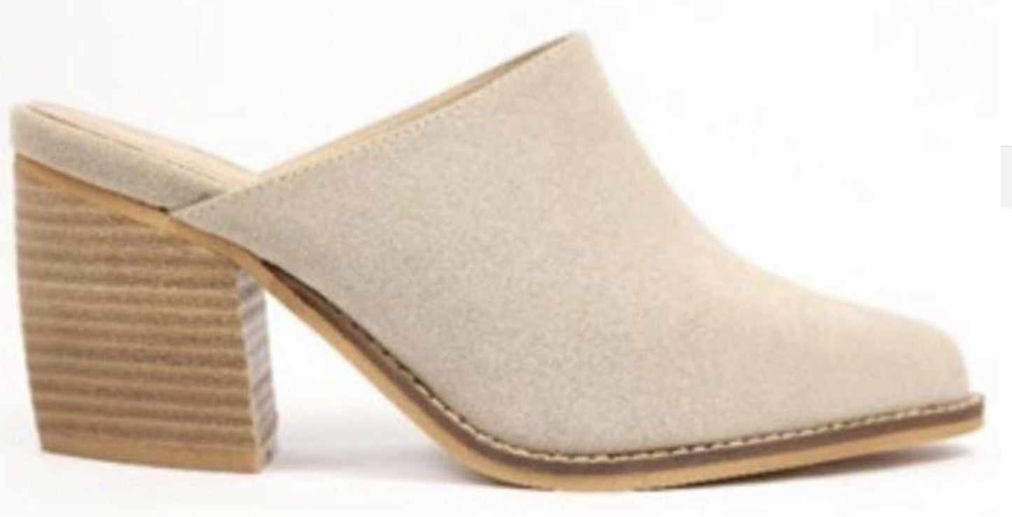 Taupe Stacked Heel Mules