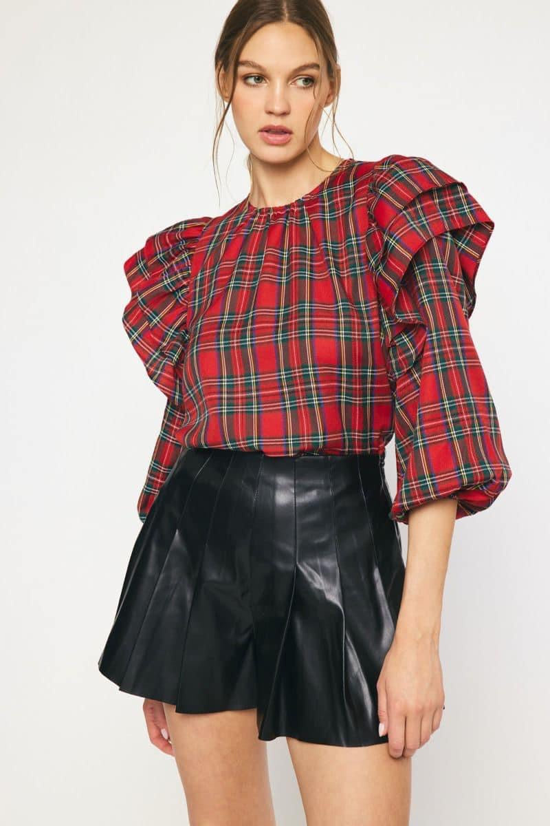 **MORE COLORS** Tartan Plaid Ruffle Blouse