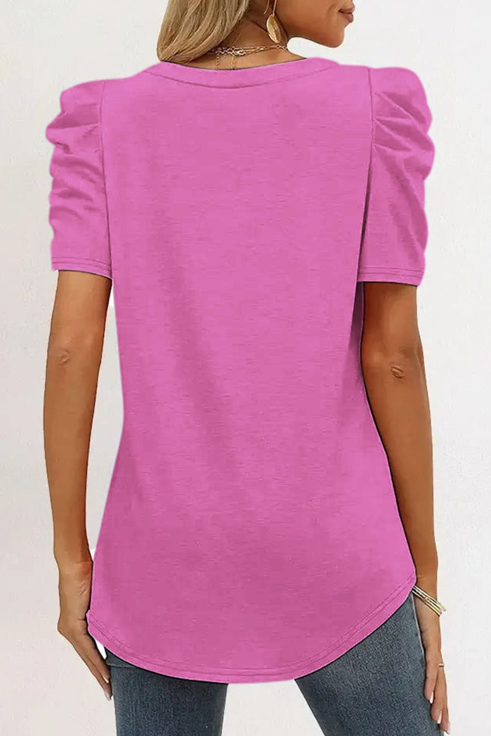 MORE COLORS Puff Sleeve V-Neck Top