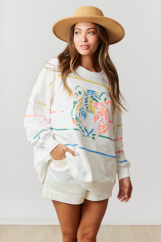 Tiger Sequin Oversized Pullover Top