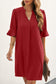 **MORE COLORS** Short Sleeve Split Neck Ruffle Shift Dress