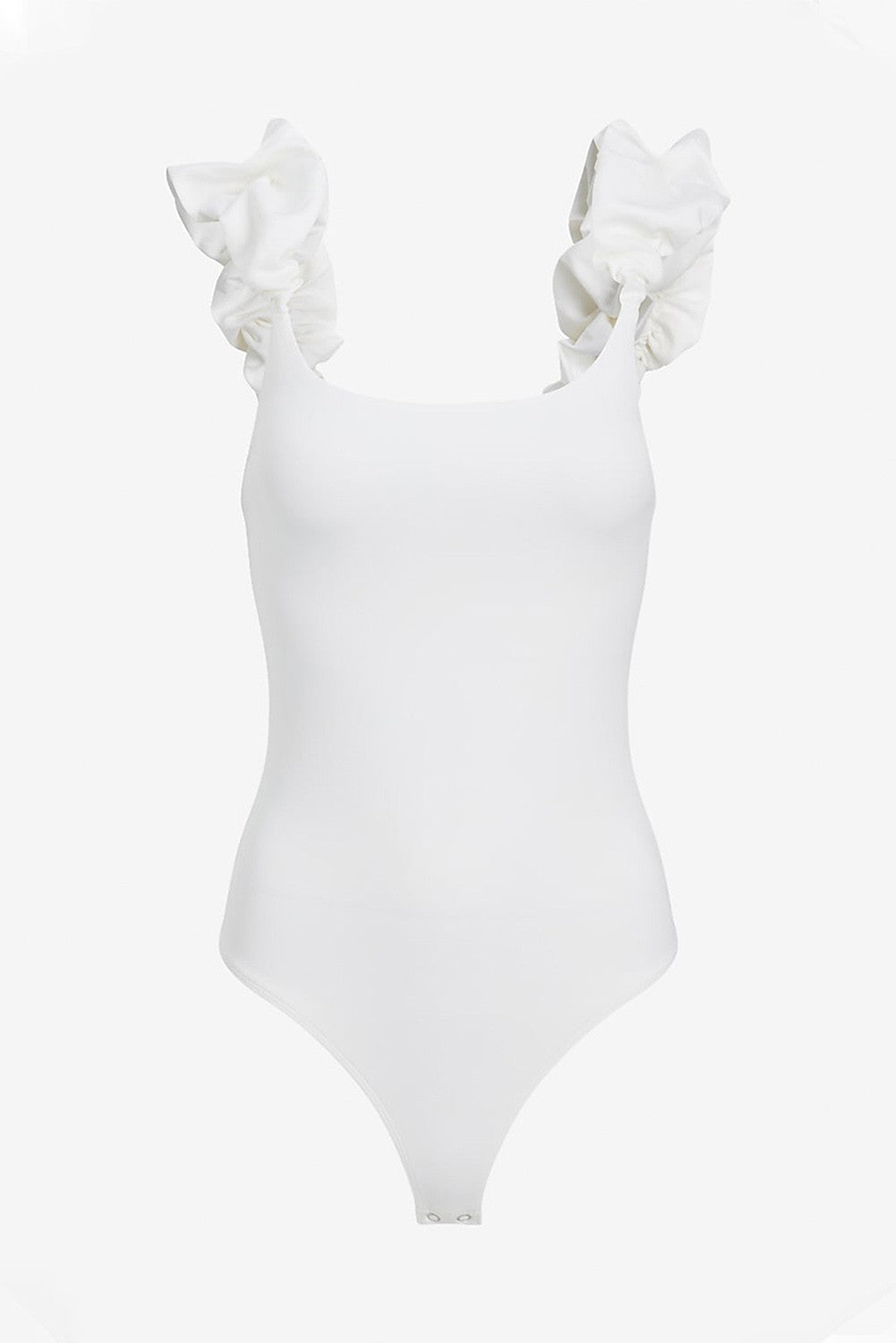 White Ruffle Strap Bodysuit