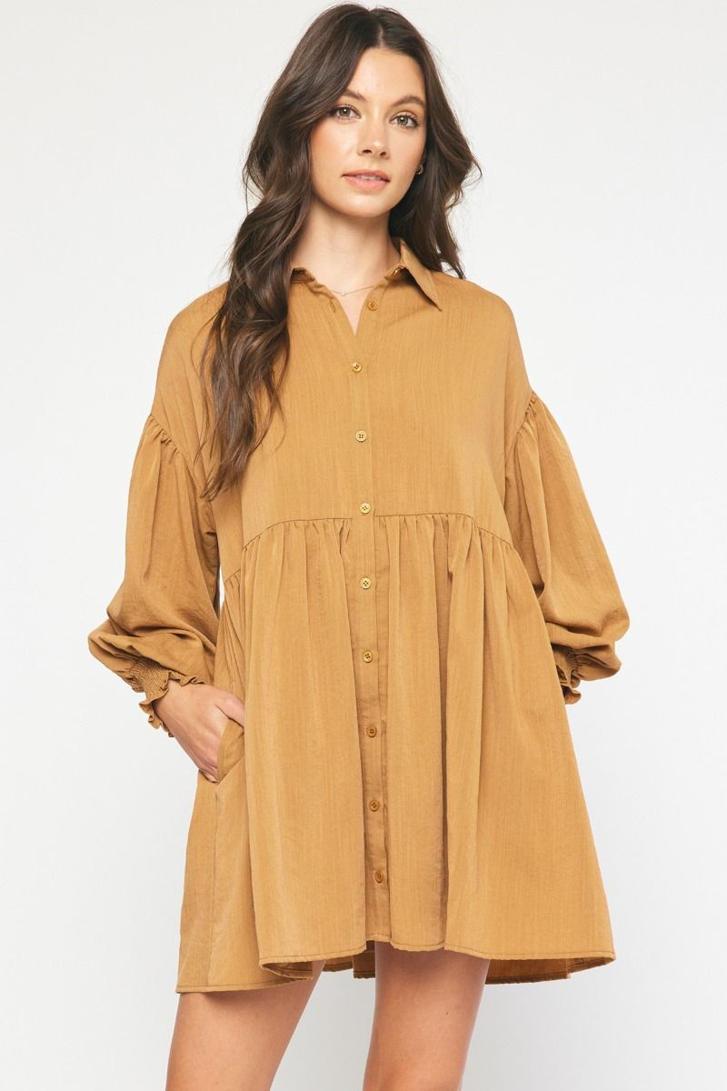 Smock Wrist Shirt Dress