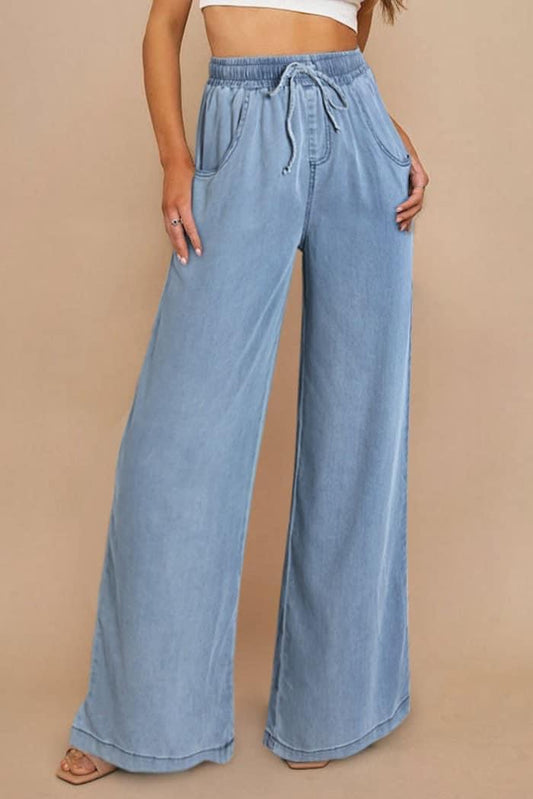 Wide Leg Chambray Pants