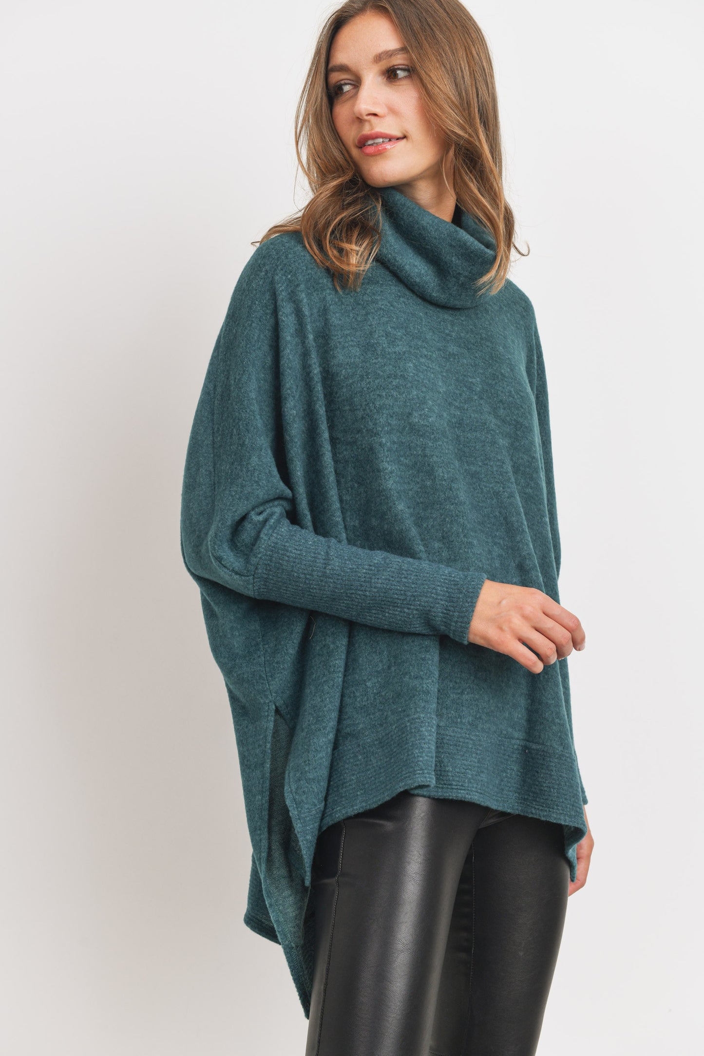 Brushed Split Side Cowl Neck Tunic