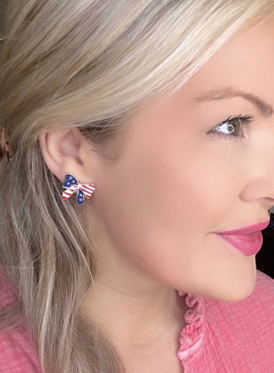 Flag Bow Stud Earrings