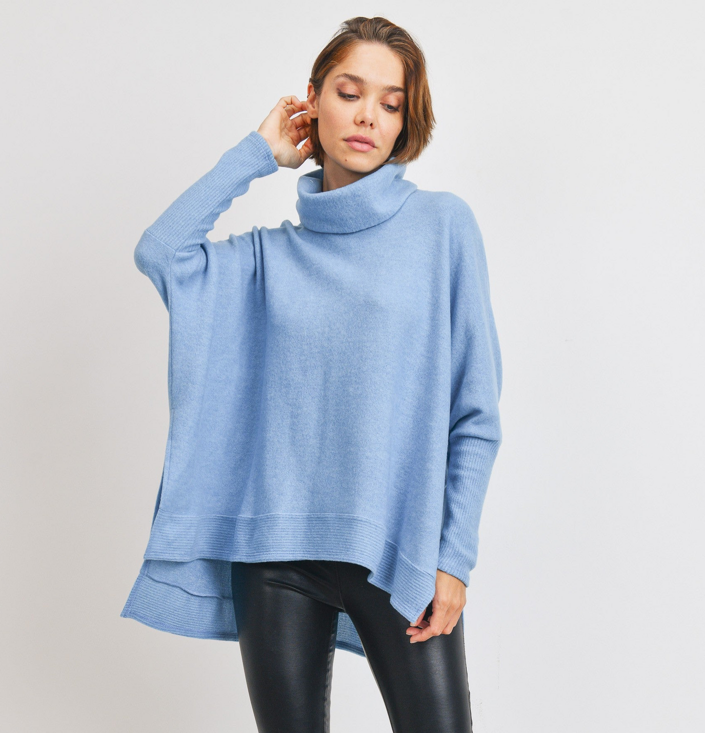 **MORE COLORS** Brushed Split Side Cowl Neck Tunic