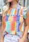 Color Block Print Flutter Sleeve Blouse