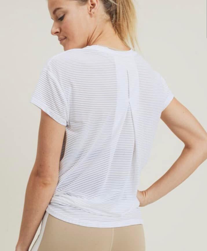 Mono B Mesh Panel Back Short Sleeve Athleisure Top