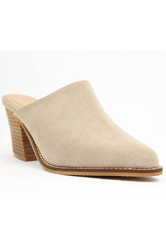 Taupe Stacked Heel Mules