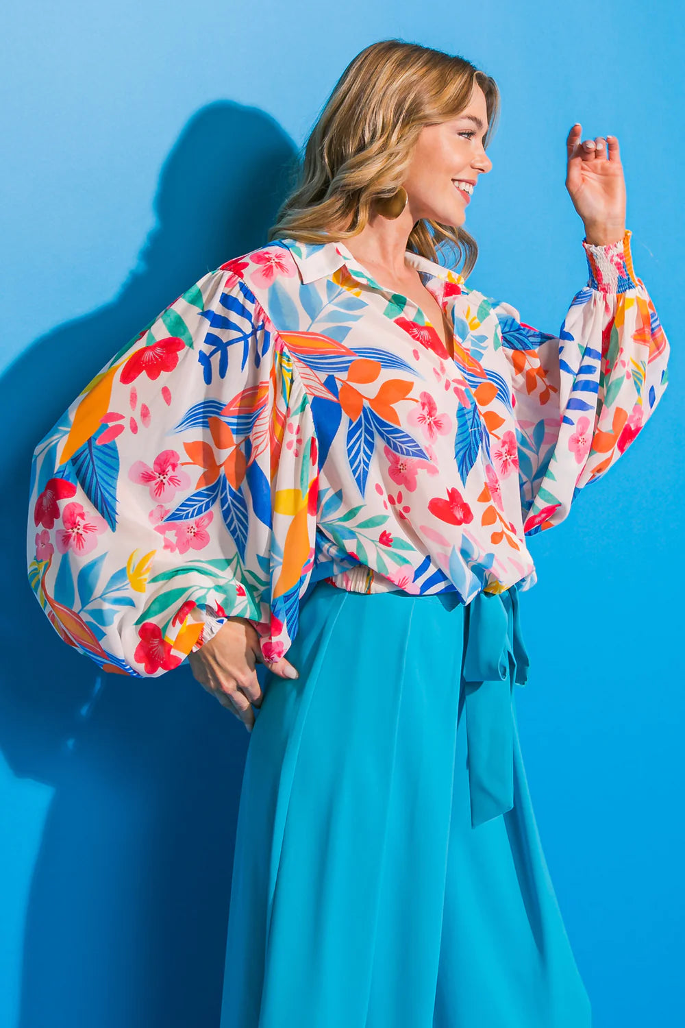 Multicolor Print Billowy Blouse