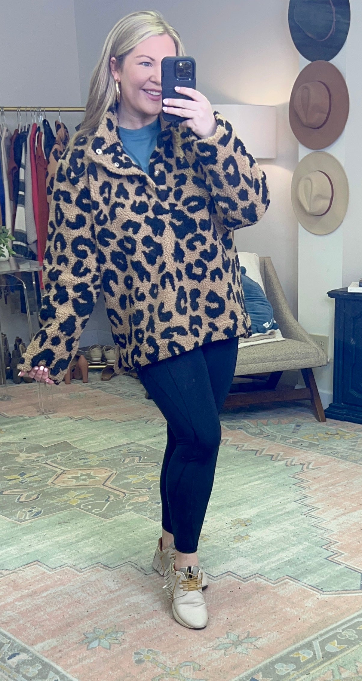Tan Leopard Deep Pile Sherpa Pullover