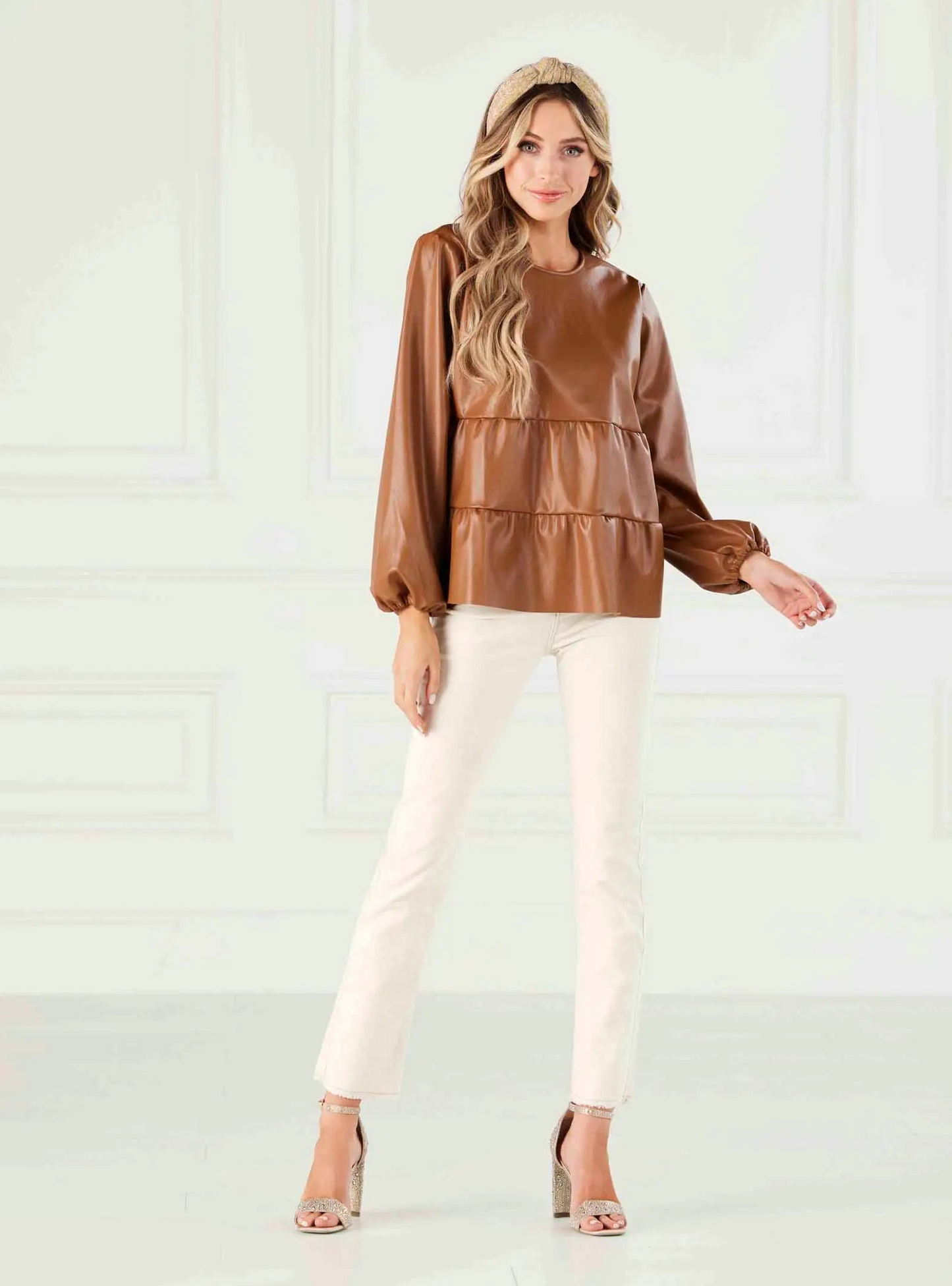 Faux Leather Tiered Baby Doll Top