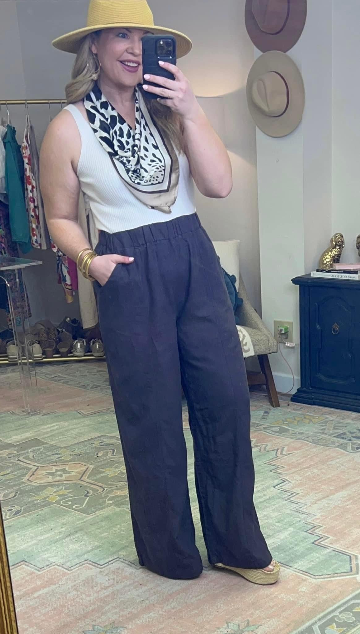 Charcoal Wide Leg Linen Pants