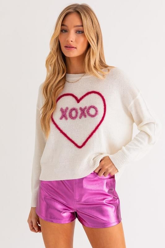 XOXO Heart Puff Script Sweater