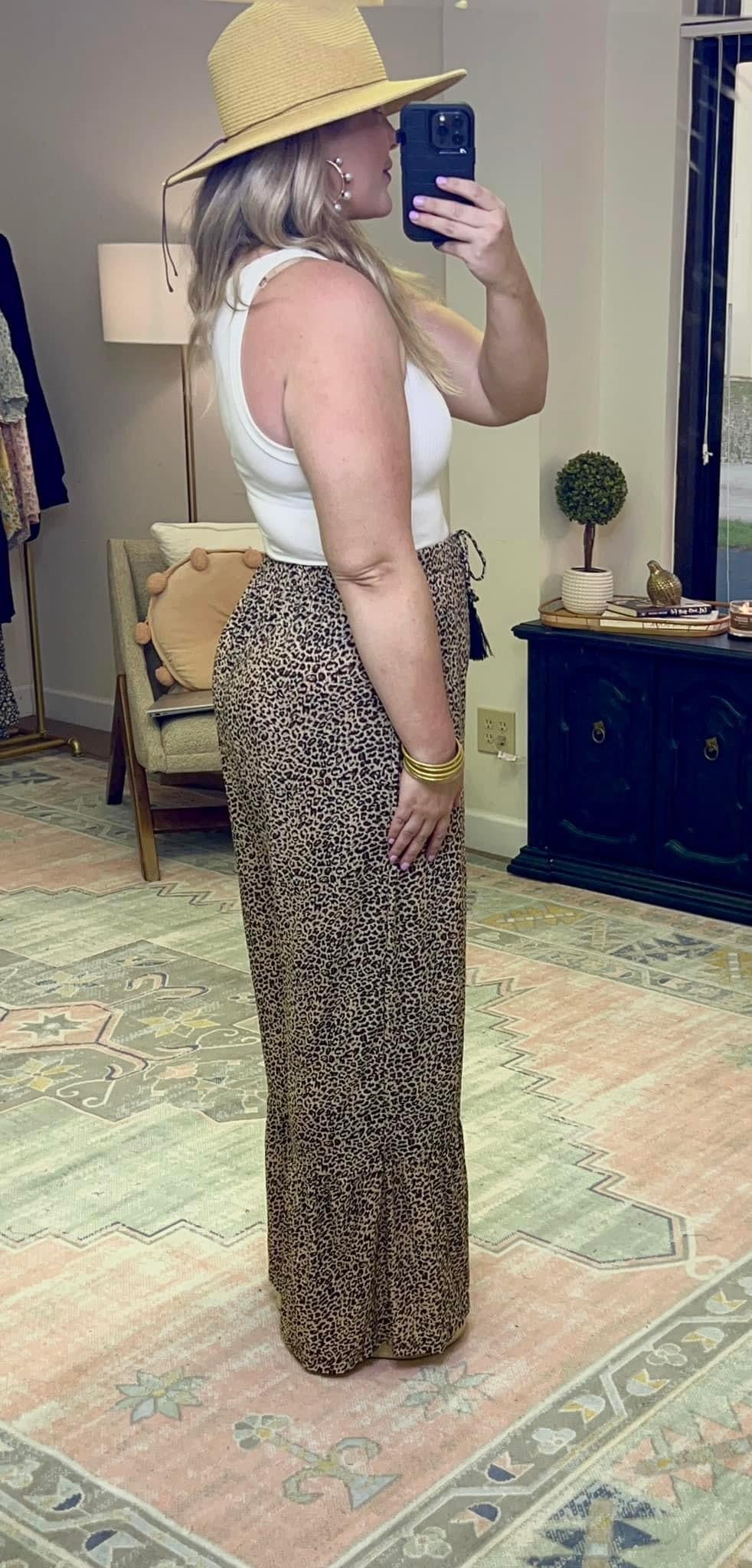 Wide Leg Leopard Ruffle Pants