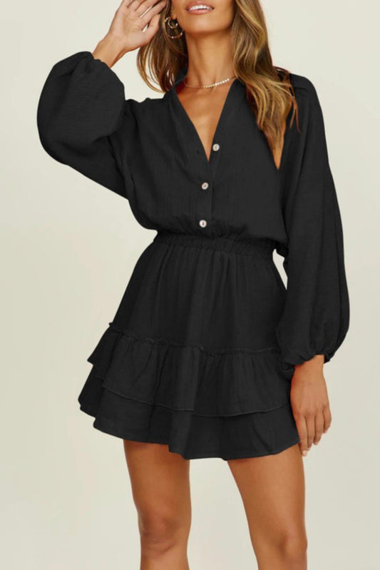 Ruffle Cinch Waist Shirt Dress