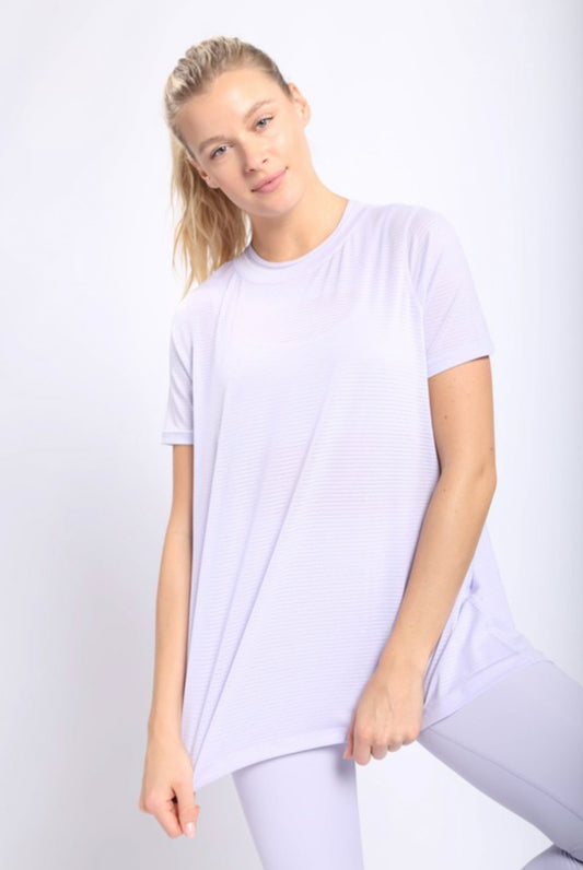 Mono B Short Sleeve Open Back Mesh Top