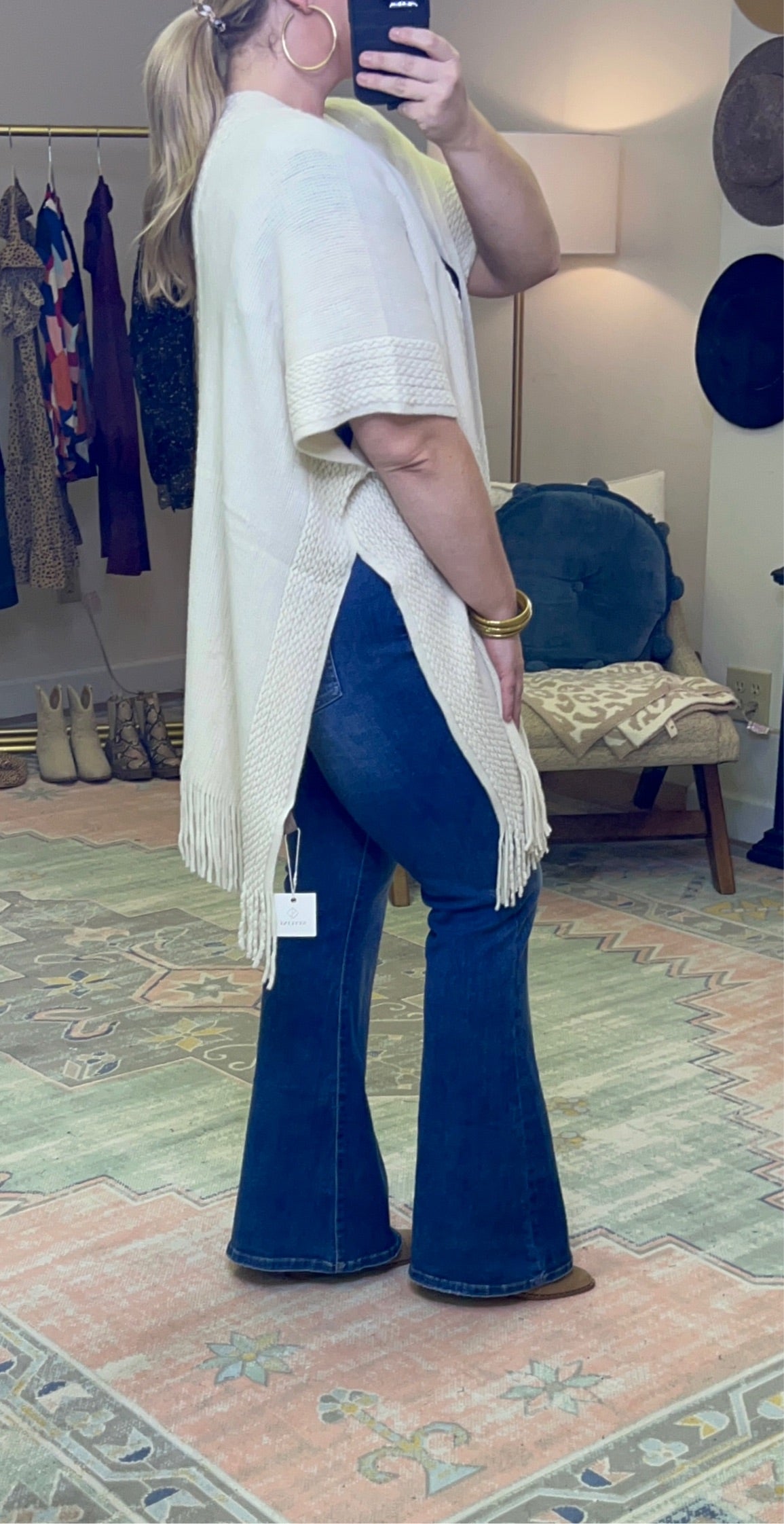 **MORE COLORS** Knit Fringe Ruana Wrap Cardigan