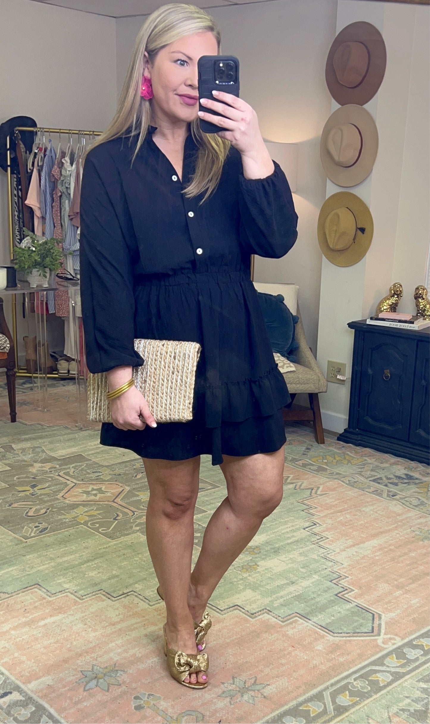 Ruffle Cinch Waist Shirt Dress