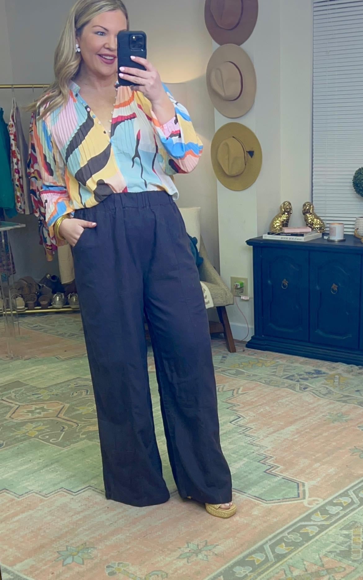 Charcoal Wide Leg Linen Pants