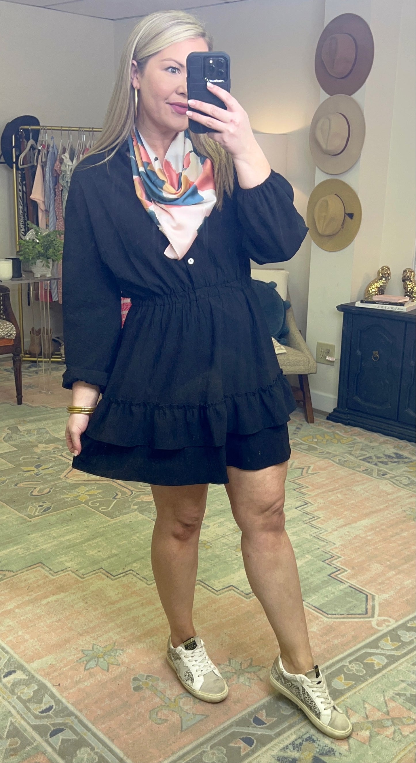 Ruffle Cinch Waist Shirt Dress