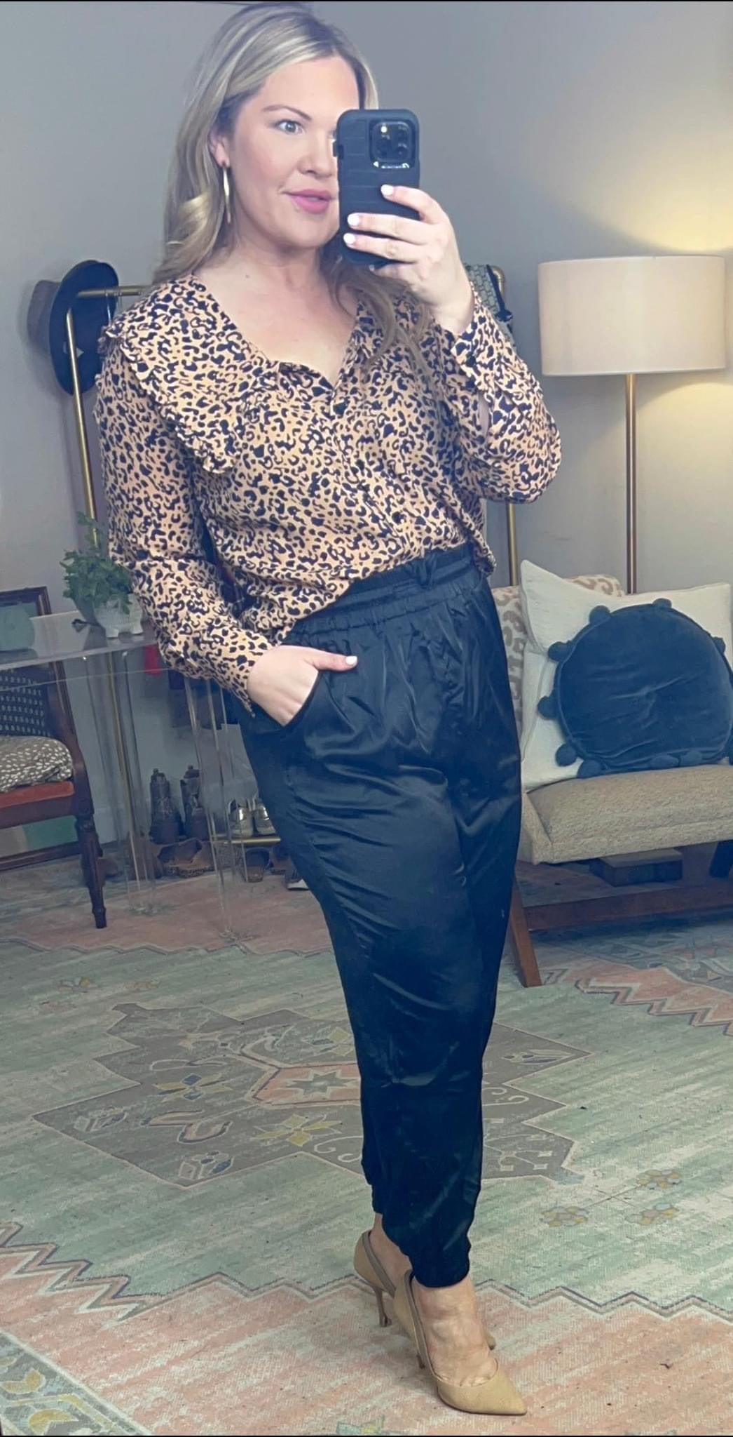 Leopard Print Ruffle Collar Blouse