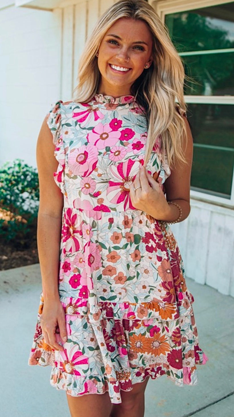 Retro Floral Print Babydoll Dress
