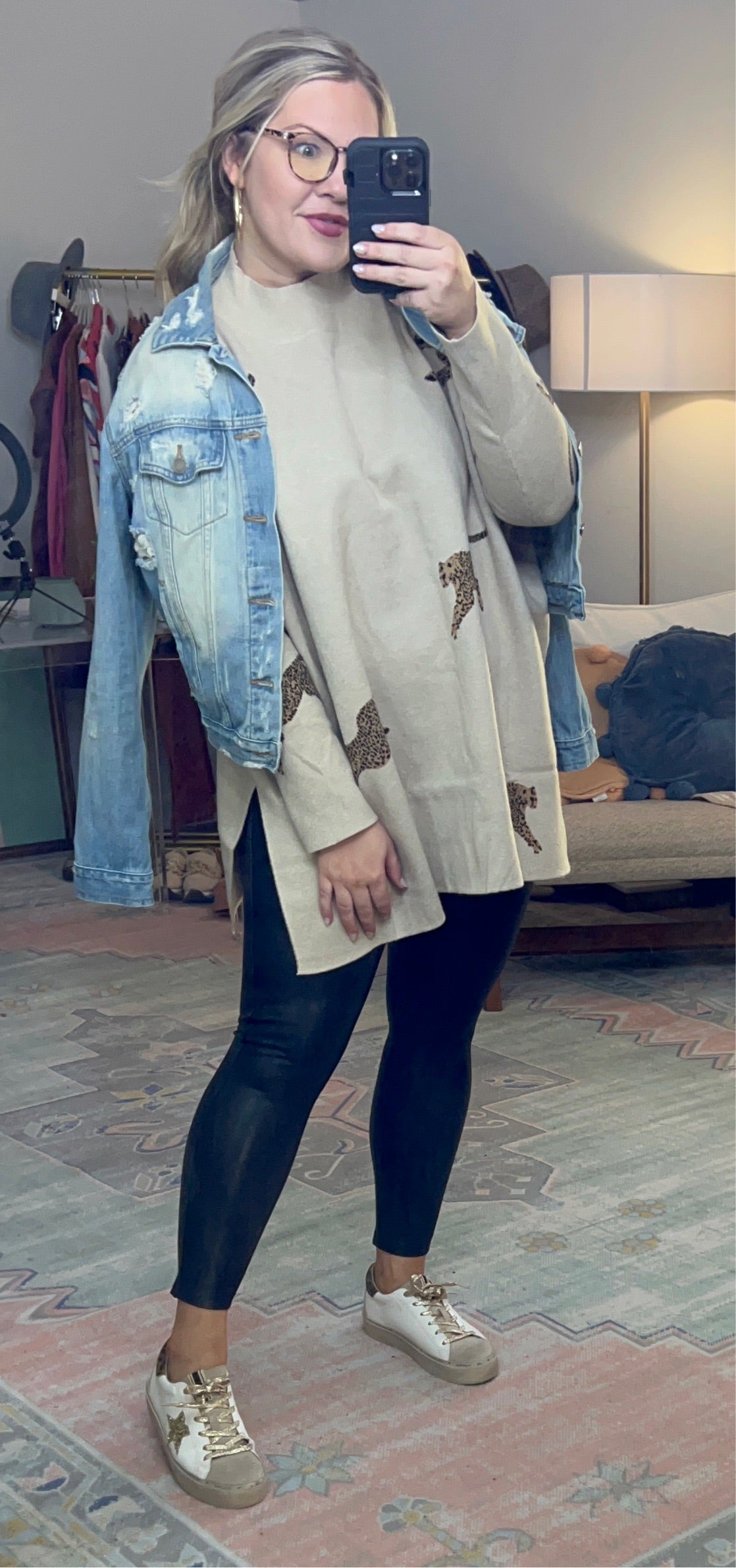 Cheetah Print Mock Neck Sweater