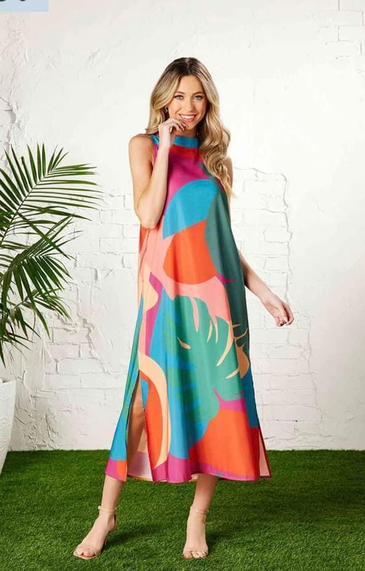 Printed Mock Neck Midi Dress