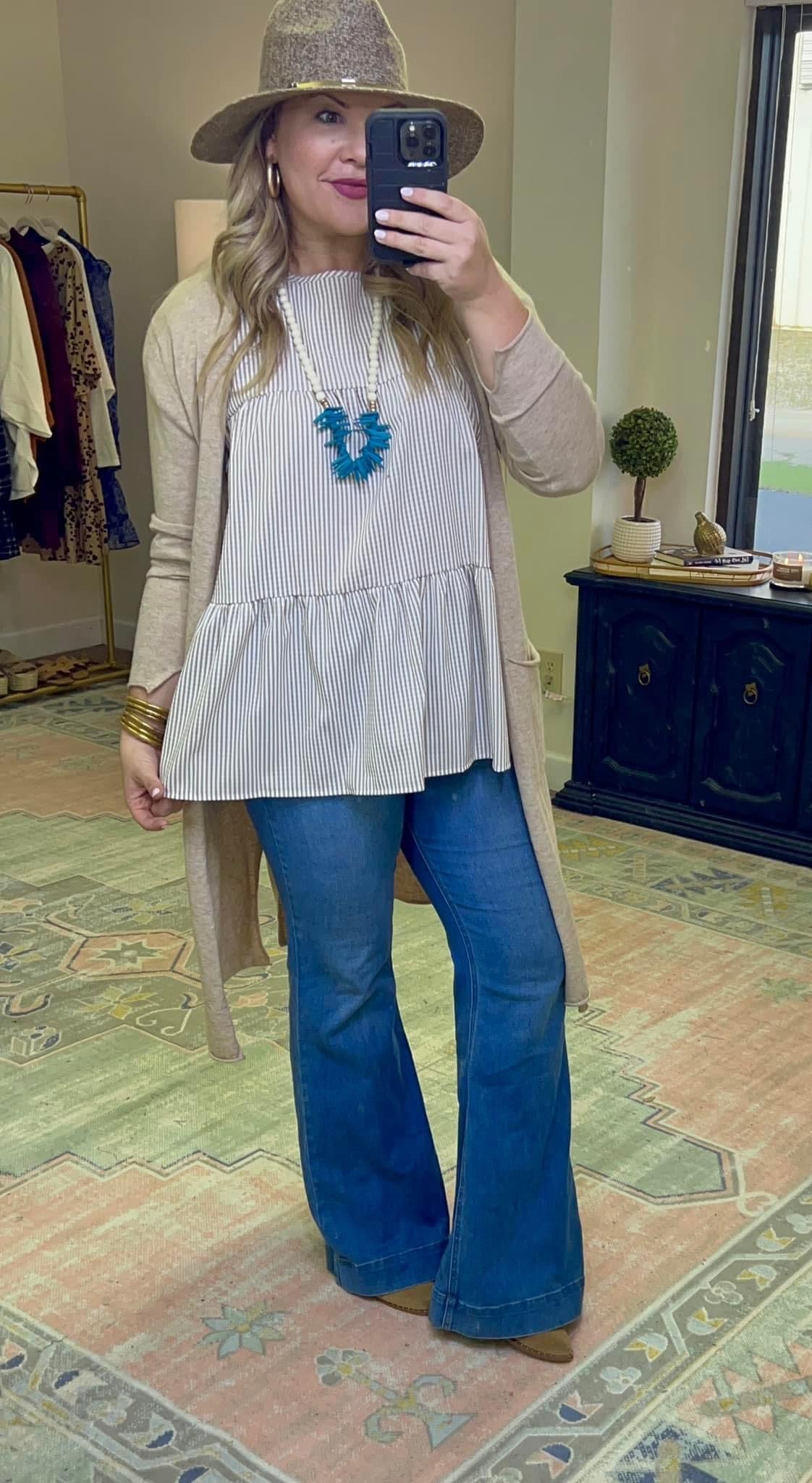Seersucker Stripe Ruffle Tiered Top