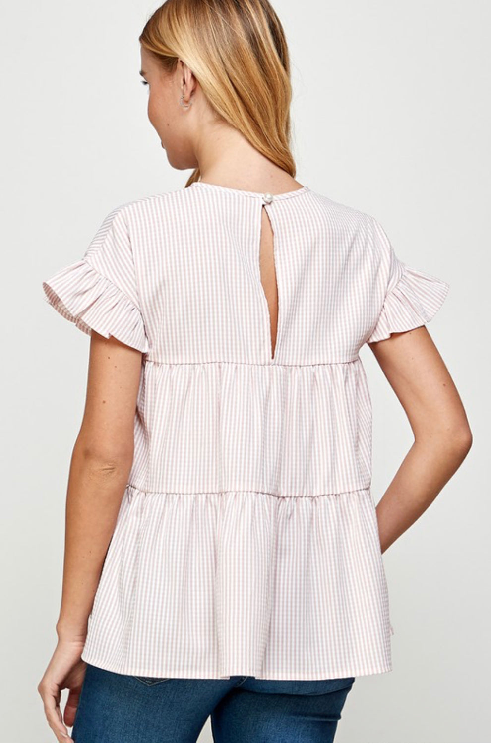 Seersucker Stripe Ruffle Tiered Top