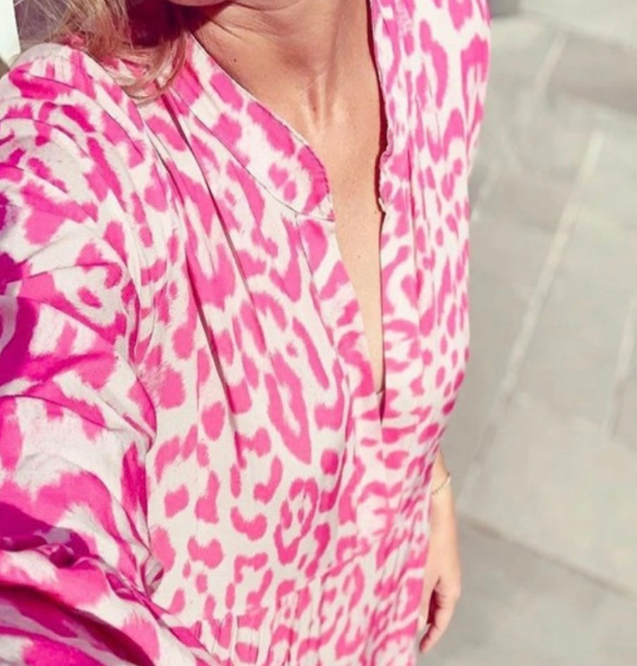 Pink Leopard Print Maxi Dress