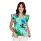 Tropical Print Flutter Sleeve Top