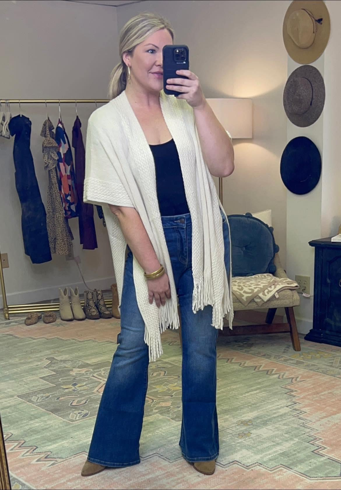 **MORE COLORS** Knit Fringe Ruana Wrap Cardigan