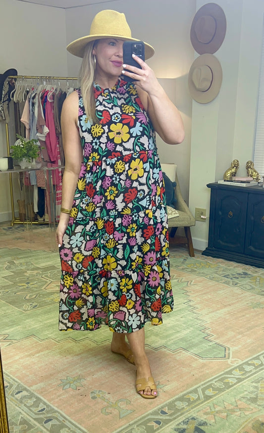 Ruffle Tiered Floral Print Midi Dress