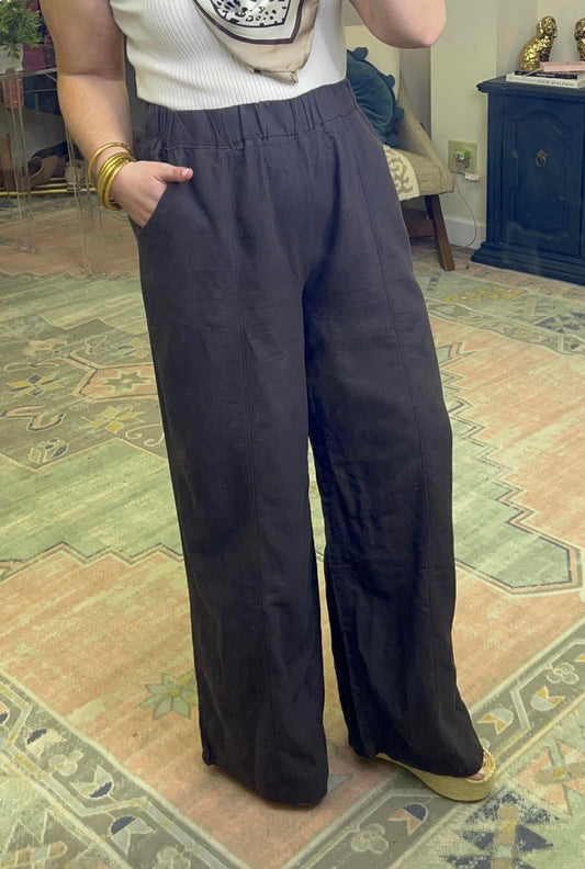 Charcoal Wide Leg Linen Pants